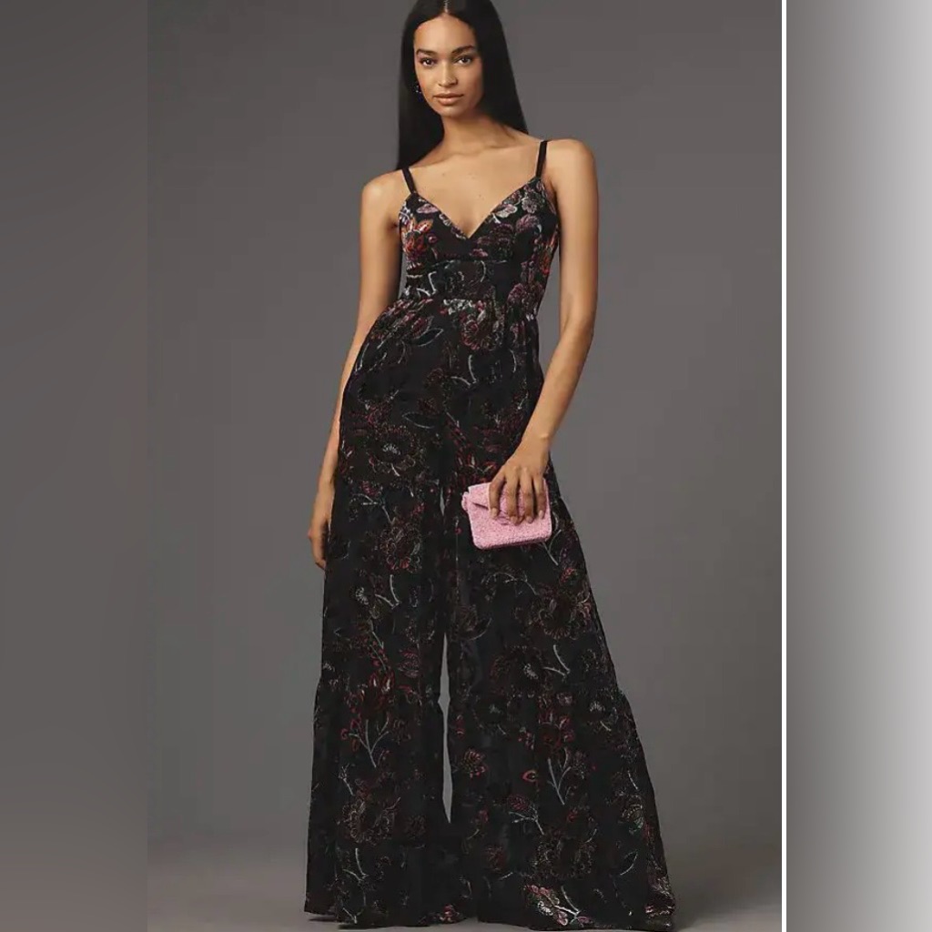 Hutch/Anthropologie Tiered Velvet Jumpsuit In Black Size 10. Nwt